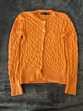 Polo by Ralph Lauren Orange Cable Knit Button-Up Cardigan